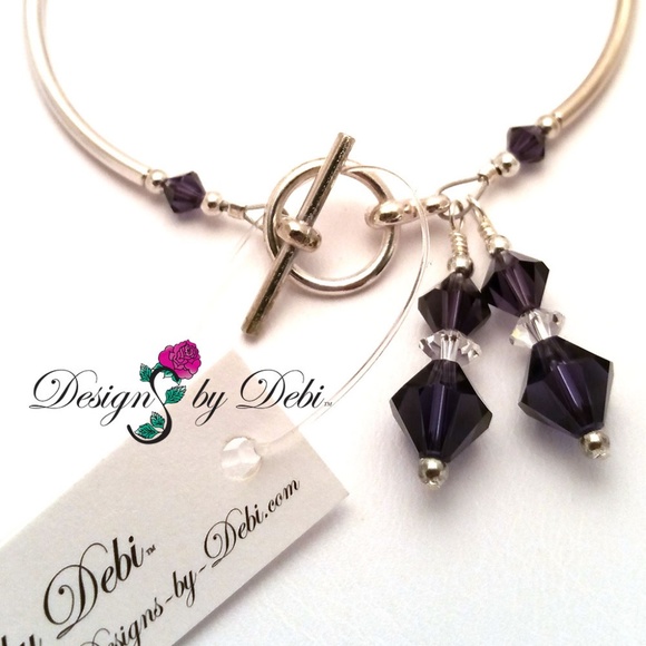Purple Swarovski Crystal Silver Toggle Bracelet - Picture 4 of 5